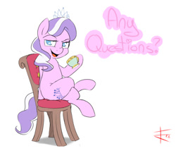 Size: 1000x866 | Tagged: safe, artist:crade, diamond tiara, earth pony, pony, crossed legs, cup, female, filly, looking at you, simple background, solo, solo female, teacup, white background