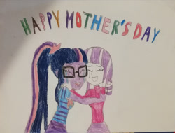 Size: 1280x972 | Tagged: safe, artist:brandonale, imported from derpibooru, sci-twi, twilight sparkle, twilight velvet, human, equestria girls, clothes, crying, duo, duo female, equestria girls-ified, female, glasses, hug, mother and child, mother and daughter, mother's day, tears of joy