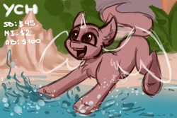 Size: 1500x1000 | Tagged: safe, artist:zobaloba, imported from derpibooru, alicorn, earth pony, pegasus, pony, unicorn, auction, auction open, beach, commission, happy, sand, solo, water, your character here
