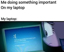 Size: 720x593 | Tagged: safe, imported from derpibooru, twilight sparkle, pony, blue, blue screen of death, computer, laptop computer, light, meme, solo