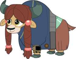 Size: 5000x3899 | Tagged: safe, artist:dashiesparkle, artist:ponygamer2020, imported from derpibooru, yona, yak, fallout equestria, school daze, absurd resolution, clothes, cloven hooves, cute, fallout, female, jumpsuit, pipboy, simple background, solo, transparent background, vault suit, vector, yonadorable