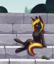 Size: 1075x1275 | Tagged: safe, artist:alrumoon.art, artist:alrumoon_art, imported from derpibooru, oc, oc only, oc:java, pony, unicorn, chest fluff, female, looking at you, sitting, solo