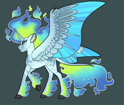 Size: 2600x2200 | Tagged: safe, artist:loryska, imported from derpibooru, oc, oc only, alicorn, pony, fangs, female, high res, hybrid wings, magical lesbian spawn, mane of fire, mare, offspring, parent:daybreaker, parent:rainbow dash, sharp teeth, solo, teeth, wings