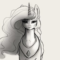 Size: 4000x4000 | Tagged: safe, artist:miokomata, imported from derpibooru, princess celestia, alicorn, pony, absurd resolution, female, grayscale, looking at you, mare, monochrome, simple background, solo