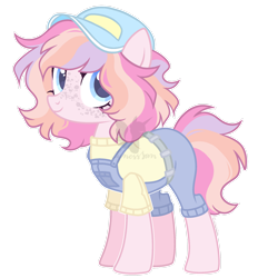 Size: 1920x1994 | Tagged: safe, artist:lynesssan, imported from derpibooru, oc, oc only, oc:bubbles, pony, cap, clothes, female, hat, mare, overalls, shirt, simple background, solo, transparent background