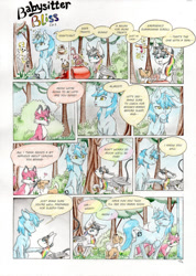 Size: 800x1126 | Tagged: safe, artist:cindertale, imported from derpibooru, oc, oc only, oc:aeon of dreams, oc:cinder, oc:lightning bliss, alicorn, deer, fox, pony, unicorn, alicorn oc, comic, deer oc, dialogue, female, forest, glowing horn, goggles, horn, magic, male, mare, outdoors, scroll, stallion, telekinesis, traditional art, wings