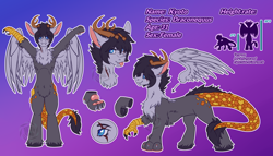 Size: 3500x2000 | Tagged: safe, artist:fkk, imported from derpibooru, oc, oc only, oc:kyoto, draconequus, bust, claws, commission, fangs, female, high res, paw pads, paws, portrait, reference, reference sheet, tongue out, wings