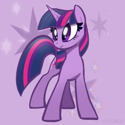 Size: 1771x1771 | Tagged: safe, artist:pfeffaroo, imported from derpibooru, twilight sparkle, pony, unicorn, cutie mark background, female, head turned, looking away, mare, solo, standing, turned head, unicorn twilight