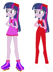 Size: 423x569 | Tagged: safe, artist:selenaede, artist:user15432, imported from derpibooru, twilight sparkle, alicorn, human, equestria girls, barely eqg related, base used, bow, cat ears, cat tail, clothes, crossover, dress, hair bow, hello kitty, hello kitty (character), kitty white, overalls, purple dress, red bow, roller skates, rollerblades, sanrio, shirt, simple background, tara strong, twilight sparkle (alicorn), undershirt, voice actor, white background