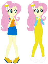 Size: 429x572 | Tagged: safe, artist:selenaede, artist:user15432, imported from derpibooru, fluttershy, human, equestria girls, barely eqg related, base used, bow, cat ears, cat tail, clothes, crossover, hair bow, hairpin, hello kitty, mimmy white, overalls, sanrio, shirt, shoes, simple background, undershirt, white background