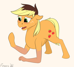 Size: 1100x1000 | Tagged: safe, artist:furnaise, imported from derpibooru, applejack, earth pony, human, pony, blushing, human to pony, male to female, rule 63, solo, transformation, transgender transformation