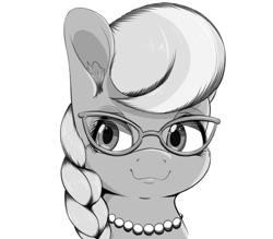 Size: 1600x1400 | Tagged: safe, artist:aquaticvibes, imported from derpibooru, silver spoon, earth pony, pony, bust, ear fluff, female, filly, monochrome, portrait, simple background, solo, white background