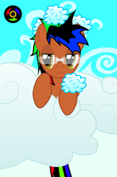 Size: 1973x2997 | Tagged: safe, artist:kyoshyu, imported from derpibooru, oc, oc only, oc:bucolique, pegasus, pony, cloud, glasses, high res, male, solo, stallion