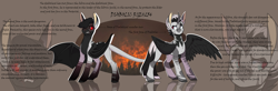 Size: 4722x1546 | Tagged: safe, artist:hisoe-ruto, imported from derpibooru, oc, oc only, oc:diablo casper/ #rge254, alicorn, demon, demon pony, original species, pony, zebra, zebra alicorn, alicorn oc, black sclera, heterochromia, high res, horn, male, markings, reference sheet, solo, wings, zebra oc