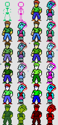 Size: 360x768 | Tagged: safe, artist:derek the metagamer, imported from derpibooru, ocellus, oc, oc:dirk wise, anthro, changedling, changeling, human, aseprite, cga, clothes, commodore 64, commodore64, game boy, gameboy color, nintendo entertainment system, palette swap, pixel art, recolor, self insert, sprite, sunglasses, super nintendo, virtualboy