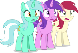 Size: 6712x4597 | Tagged: safe, artist:thatusualguy06, imported from derpibooru, amethyst star, lyra heartstrings, roseluck, sparkler, earth pony, pony, unicorn, absurd resolution, bags under eyes, faic, female, mare, open mouth, recolor, shocked, simple background, transparent background, trio, vector