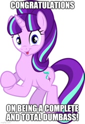 Size: 500x733 | Tagged: safe, edit, edited screencap, editor:professorventurer, imported from derpibooru, screencap, starlight glimmer, pony, unicorn, 8^y, dumbass, female, mare, reaction image, s5 starlight, solo, starlight says bravo, vulgar