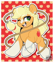 Size: 3330x3869 | Tagged: safe, artist:partylikeanartist, imported from derpibooru, applejack, earth pony, pony, alternate design, bracelet, braid, coat markings, ear piercing, earring, female, freckles, high res, jewelry, mare, markings, piercing, ponytail, redesign, rope, socks (coat markings), solo