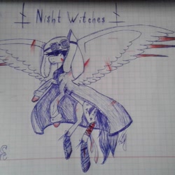 Size: 1080x1080 | Tagged: safe, artist:shards_of_black_glass, imported from derpibooru, pegasus, pony, blood, clothes, coat, female, flying, graph paper, mare, ponified, soldier, traditional art, world war ii