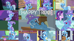 Size: 1280x720 | Tagged: safe, edit, edited screencap, editor:quoterific, imported from derpibooru, screencap, starlight glimmer, trixie, pony, unicorn, a horse shoe-in, a matter of principals, all bottled up, boast busters, magic duel, no second prances, the ending of the end, to change a changeling, to where and back again, uncommon bond, bag, cape, clothes, collage, cup, cute, diatrixes, duo, duo female, female, glimmerbetes, hat, magic, mare, mouth hold, nose in the air, one eye closed, open mouth, saddle bag, teacup, telekinesis, trixie's cape, trixie's hat, volumetric mouth, wink