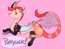 Size: 800x600 | Tagged: safe, artist:lavvythejackalope, imported from derpibooru, oc, oc only, draconequus, draconequus oc, horns, pink background, simple background, solo