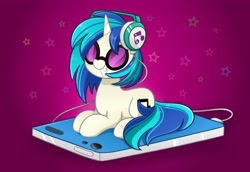 Size: 4096x2816 | Tagged: safe, artist:kittyrosie, imported from derpibooru, dj pon-3, vinyl scratch, pony, unicorn, cute, digital art, female, headphones, high res, ipod, mare, mp3 player, solo, vinylbetes