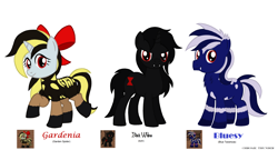 Size: 3510x1900 | Tagged: safe, artist:lonewolf3878, imported from derpibooru, oc, oc:gardenia, black widow, earth pony, monster pony, original species, pony, spider, spiderpony, tarantula, unicorn, ashes town, bow, chest fluff, ear fluff, fangs, garden spider, hair bow, ponified, species swap