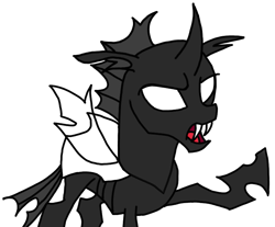 Size: 823x682 | Tagged: safe, artist:agdapl, imported from derpibooru, oc, oc only, changeling, base, changeling oc, fangs, lineart, monochrome, raised hoof, simple background, solo, white background, white changeling