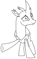 Size: 454x720 | Tagged: safe, artist:agdapl, imported from derpibooru, oc, oc only, changedling, changeling, base, changedling oc, changeling oc, lineart, monochrome, raised hoof, simple background, smiling, solo, white background