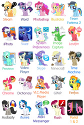 Size: 604x900 | Tagged: safe, imported from derpibooru, apple bloom, applejack, big macintosh, bon bon, derpy hooves, dj pon-3, doctor whooves, fluttershy, gummy, linky, lyra heartstrings, minuette, octavia melody, pinkie pie, princess celestia, princess luna, rainbow dash, rarity, roseluck, scootaloo, shoeshine, spitfire, sweetie belle, sweetie drops, time turner, trixie, twilight sparkle, vinyl scratch, zecora, alicorn, alligator, earth pony, pegasus, pony, unicorn, adobe flash, adorabon, audacity, bowtie, colt, cute, cutefire, diabetes, dictionary, dj-pon3, doctor who, downloadable, female, filly, filly applejack, filly bon bon, filly celestia, filly derpy, filly fluttershy, filly luna, filly lyra, filly minuette, filly octavia, filly pinkie pie, filly rainbow dash, filly rarity, filly roseluck, filly spitfire, filly trixie, filly twilight sparkle, filly vinyl scratch, filly zecora, firefox, foal, gimp, glasses, goggles, google chrome, gummybetes, headphones, icon, illustrator, image capture, iphoto, itunes, last.fm, looking at you, lyrabetes, macabetes, male, microsoft word, minecraft, minubetes, mouth hold, msn, nom, one eye closed, paintbrush, photoshop, portal (valve), portal 2, preview, scooter, skype, smiling, sonic screwdriver, steam (software), system preferences, team fortress 2, time machine, video player, vinylbetes, vlc, vuze, wall of tags, wink, woona, younger