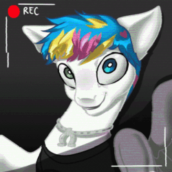 Size: 640x640 | Tagged: safe, artist:fantasma_nsfw, imported from derpibooru, pegasus, pony, animated, awsten knight, bust, clothes, commission, dyed mane, gif, heterochromia, horseshoes, jewelry, male, necklace, ponified, shirt, solo, stallion, t-shirt, underhoof, waterparks, wings, ych result