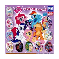 Size: 600x600 | Tagged: safe, imported from derpibooru, applejack, fluttershy, pinkie pie, rainbow dash, rarity, twilight sparkle, alicorn, earth pony, badge, gashapon, japanese, my little pony logo, takara tomy, twilight sparkle (alicorn)