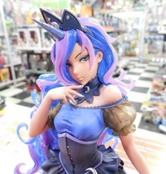 Size: 1080x1128 | Tagged: safe, imported from derpibooru, kotobukiya, princess luna, human, clothes, crown, dress, horn, humanized, jewelry, kotobukiya princess luna, regalia, shoulderless, solo