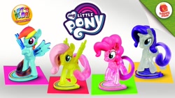 Size: 1280x720 | Tagged: safe, imported from derpibooru, fluttershy, pinkie pie, rainbow dash, rarity, happy meal, mcdonald's, mcdonald's happy meal toys, my little pony logo, rainbow, toy