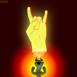 Size: 1700x1700 | Tagged: safe, artist:kirasunnight, imported from derpibooru, lyra heartstrings, pony, unicorn, devil horn (gesture), glowing horn, hand, heavy metal, horn, magic, magic hands, metal as fuck, open mouth, simple background, solo, that pony sure does love hands