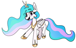 Size: 3398x2160 | Tagged: safe, artist:dark shadow, imported from derpibooru, princess celestia, alicorn, pony, high res, looking at you, open mouth, open smile, raised hoof, simple background, smiling, solo, transparent background