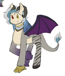 Size: 1046x1218 | Tagged: safe, imported from derpibooru, oc, oc only, oc:delusion, draconequus, hybrid, draconequus oc, heterochromia, horn, horns, solo, stripes, talons, wings