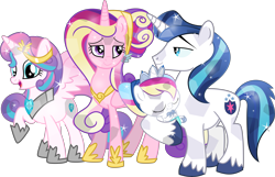 Size: 8843x5699 | Tagged: safe, artist:digimonlover101, artist:shootingstarsentry, imported from derpibooru, imported from ponybooru, princess cadance, princess flurry heart, shining armor, oc, alicorn, crystal pony, pony, unicorn, absurd resolution, baby, baby pony, base used, crystallized, cutie mark, family, inkscape, offspring, older, older flurry heart, parent:princess cadance, parent:shining armor, parents:shiningcadance, simple background, transparent background, vector