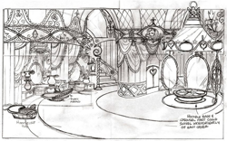 Size: 868x540 | Tagged: safe, artist:davedunnet, imported from derpibooru, carousel boutique, concept art, interior, monochrome, official, official art, pencil drawing, sketch, traditional art