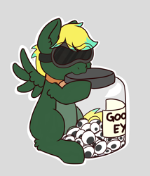 Size: 2145x2505 | Tagged: safe, artist:backgroundpony#f352, imported from derpibooru, oc, oc only, pegasus, pony, clothes, commission, cute, goggles, googly eyes, high res, jar, male, scarf, spread wings, stallion, wings, ych result