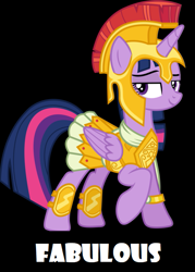 Size: 503x703 | Tagged: safe, artist:gamemasterluna, artist:twilyisbestpone, derpibooru exclusive, edit, imported from derpibooru, vector edit, twilight sparkle, alicorn, pony, armor, armor skirt, athena sparkle, beautiful, black background, clothes, costume, cute, fabulous, female, lidded eyes, mare, nightmare night costume, one hoof raised, raised hoof, sexy, simple background, skirt, solo, stupid sexy twilight, twiabetes, twilight sparkle (alicorn), vector