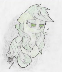Size: 3873x4510 | Tagged: safe, artist:foxtrot3, imported from derpibooru, oc, oc:rose compass, changeling, changeling queen, pony, unicorn, andalusian changeling, bust, disguise, disguised changeling, female, green eyes, green mane, not rainbow dash, portrait, solo, spilled ink
