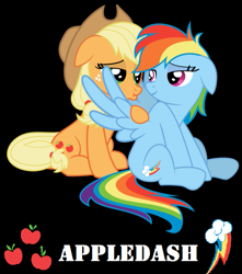 Size: 637x719 | Tagged: safe, artist:blackgryph0n, artist:daydreamsyndrom, artist:twilyisbestpone, derpibooru exclusive, edit, imported from derpibooru, vector edit, applejack, rainbow dash, earth pony, pegasus, pony, appledash, black background, cutie mark, eye contact, female, floppy ears, lesbian, lidded eyes, looking at each other, mare, pouting, pouty lips, shipping, simple background, sitting, spread wings, vector, wings