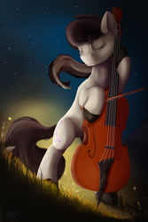 Size: 1600x2400 | Tagged: safe, artist:tenebrisnoctus, imported from derpibooru, octavia melody, earth pony, pony, bipedal, bow (instrument), cello, cello bow, dexterous hooves, eyes closed, female, high res, hoof hold, mare, musical instrument, solo