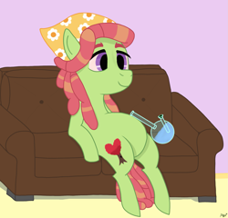 Size: 1785x1713 | Tagged: safe, artist:lightlemon, imported from derpibooru, tree hugger, earth pony, pony, bong, couch, high, solo