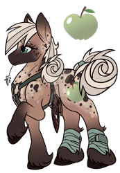 Size: 1280x1851 | Tagged: safe, artist:blizzard-queen, imported from derpibooru, applejack, earth pony, pony, alternate design, alternate universe, backstory in description, harness, simple background, solo, tack, transparent background, unshorn fetlocks