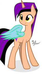 Size: 552x960 | Tagged: safe, artist:mudmee-thai, imported from derpibooru, oc, oc only, alicorn, pony, alicorn oc, female, horn, looking back, mare, signature, simple background, smiling, solo, white background, wings