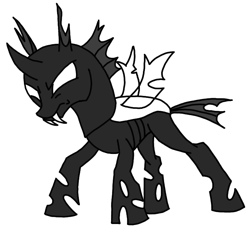 Size: 754x687 | Tagged: safe, artist:agdapl, imported from derpibooru, oc, oc only, changeling, angry, base, changeling oc, fangs, lineart, monochrome, simple background, solo, white background, white changeling
