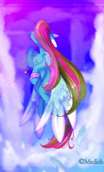 Size: 1825x3000 | Tagged: safe, artist:mediasmile666, imported from derpibooru, oc, oc only, oc:media smile, pegasus, pony, cloud, feather, female, flying, mare, not rainbow dash, sky, solo, spread wings, wings