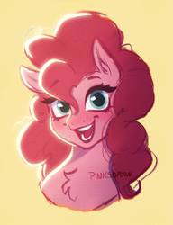 Size: 1387x1808 | Tagged: safe, artist:pinksdraws, imported from derpibooru, pinkie pie, earth pony, pony, bust, chest fluff, cute, diapinkes, looking at you, open mouth, open smile, portrait, smiling, smiling at you, solo